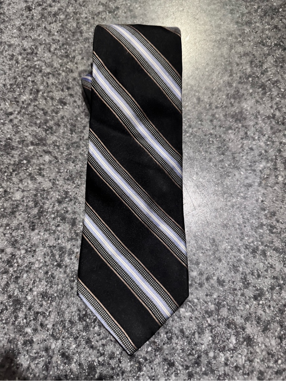 Michael Kors Black Tie with Light Blue and Silver Stripes